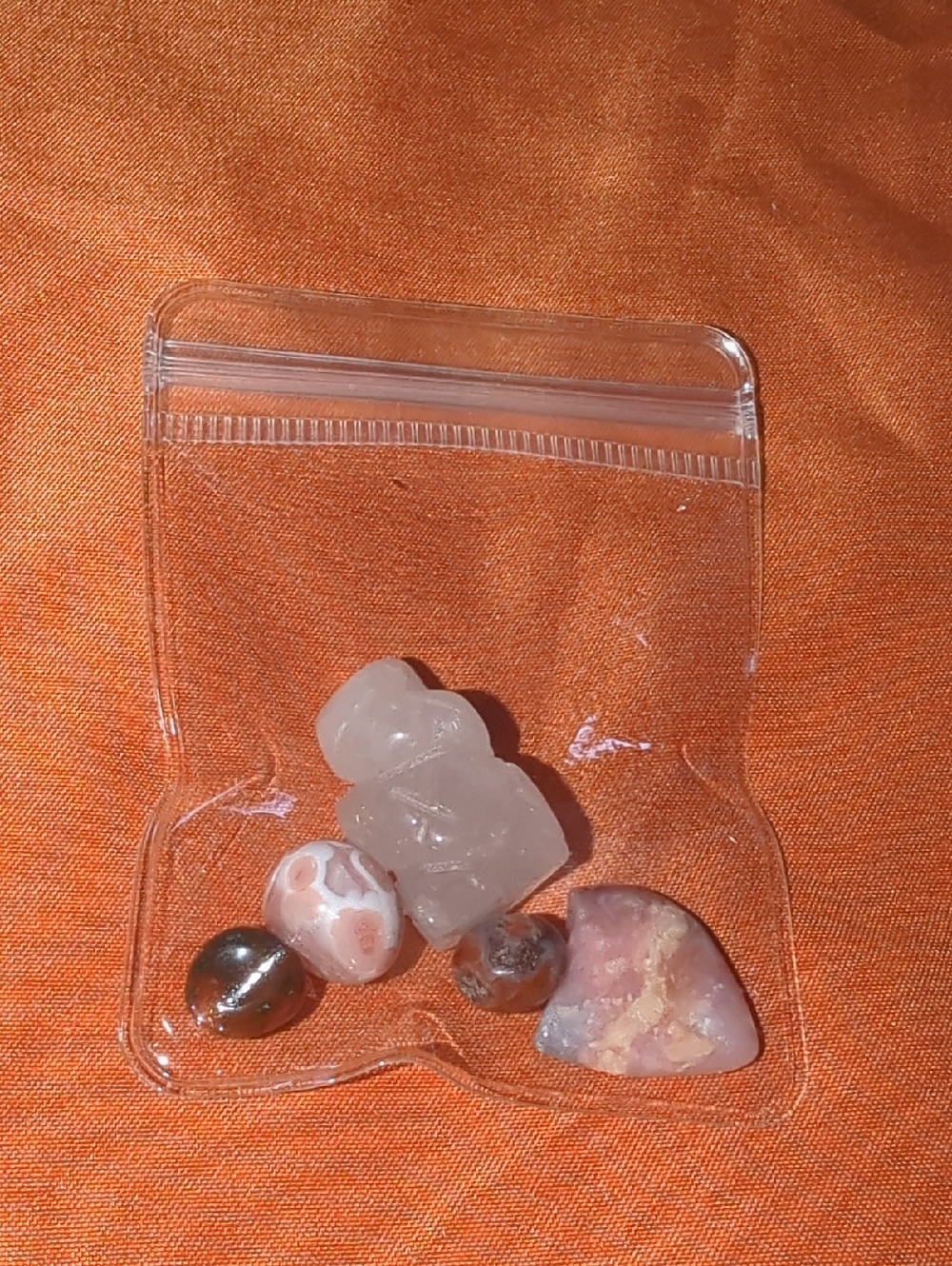 Rose Quartz Carving & Tumbled Stones - Pink, Rose, White & Brown - Picture 2 of 6